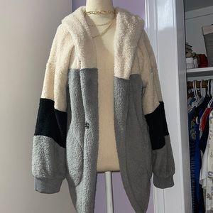 vintage havana hooded fleece teddy jacket